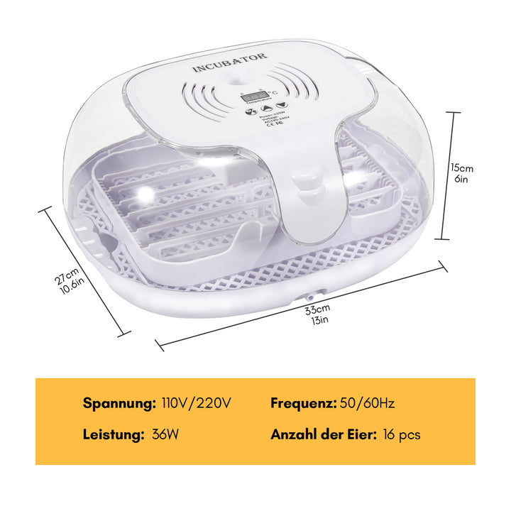 Sonnewelt Brutautomat Vollautomatisch Inkubator für Hühner 16 Eier