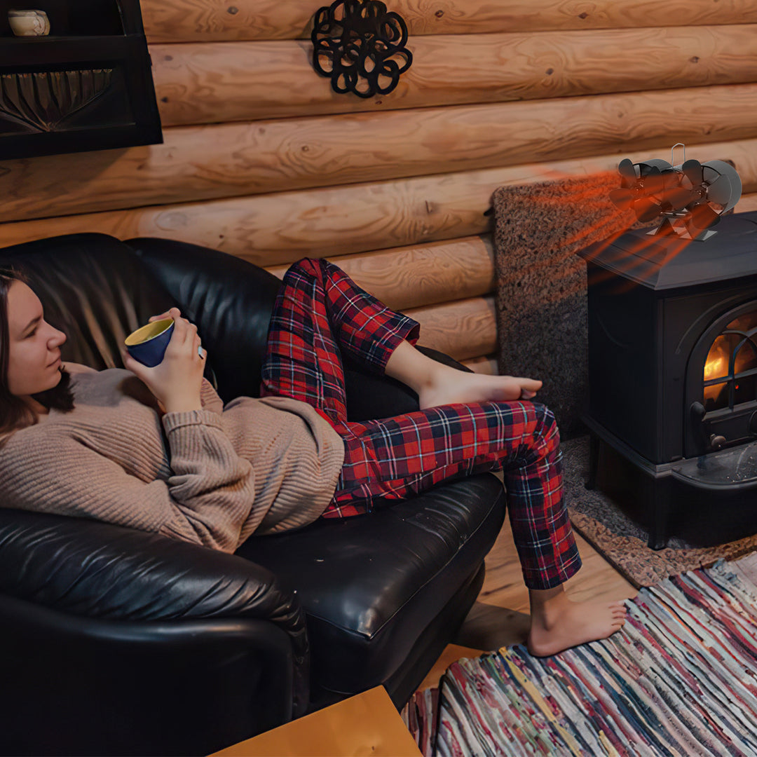 Sonnewelt 8 Blättern Kaminventilator mit Thermometer(Neue Version)