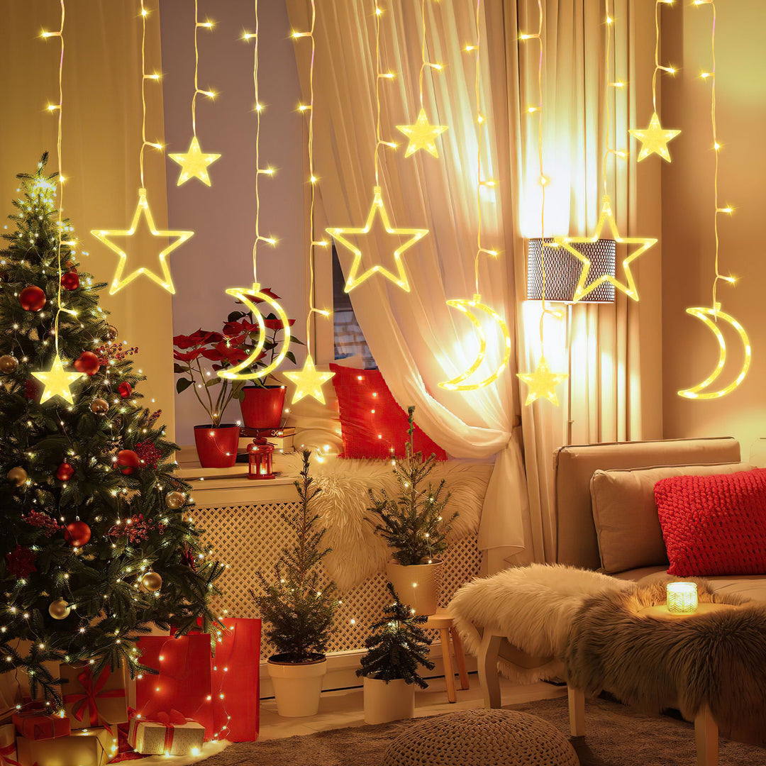 Sonnewelt LED Sterne Weihnachtsbeleuchtung Lichtervorhang 3,5M