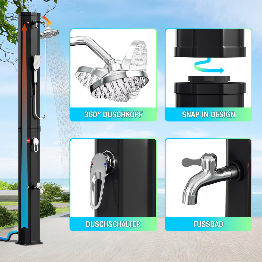 Sonnewelt 60L Solar Shower Garden Shower Incl. Protective Cover and Hand Shower