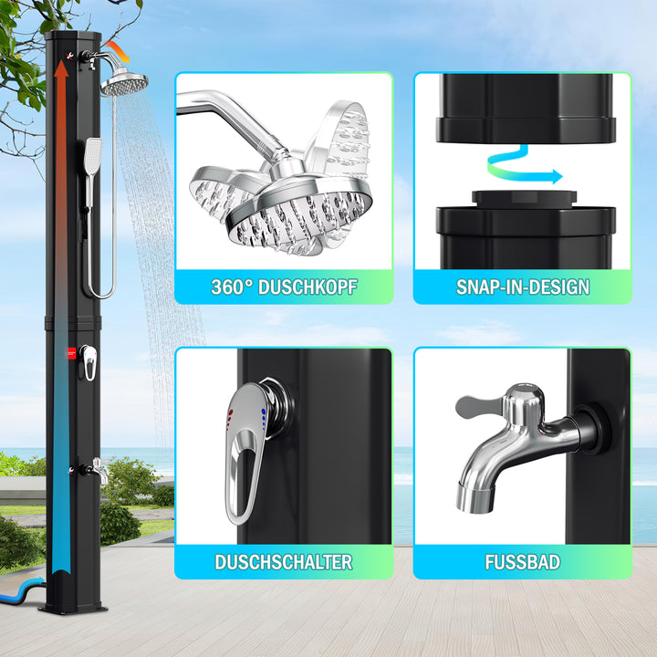 Sonnewelt 60L Solar Shower Garden Shower Incl. Protective Cover and Hand Shower