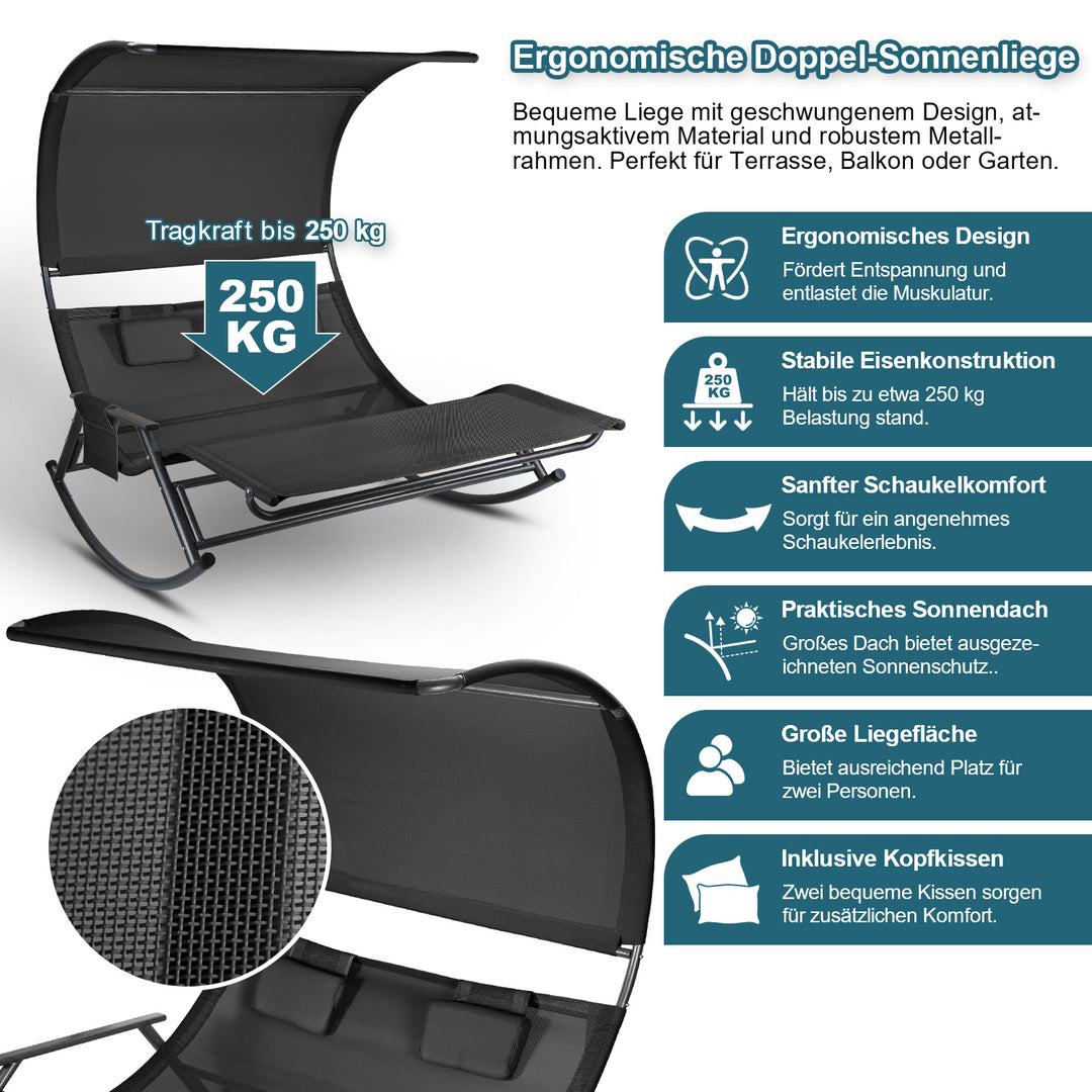 Sonnewelt Doppelliege Sonnenliege mit Sonnendach Outdoor