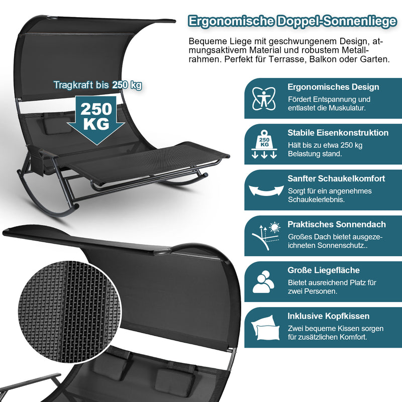 Sonnewelt Doppelliege Sonnenliege mit Sonnendach Outdoor
