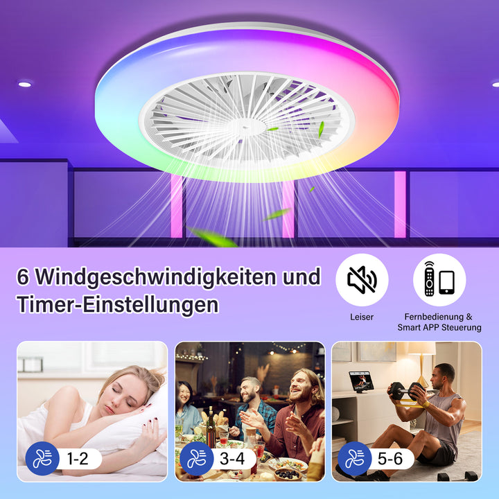 Sonnewelt Deckenventilator mit Beleuchtung RGB mit Fernbedienung