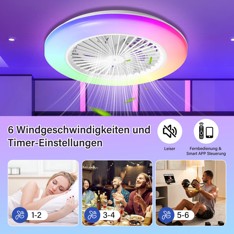 Sonnewelt Deckenventilator mit Beleuchtung RGB mit Fernbedienung
