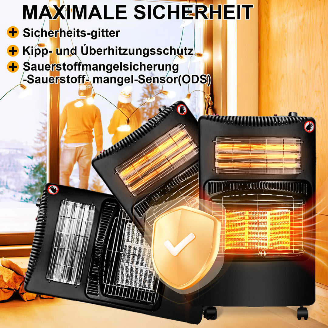 Sonnewelt Gasheizung 4200w und 1260w Gas-Elektro-Heizgerät mit Gasdruckregler, Gasschlauch, Gasflaschen Adapter