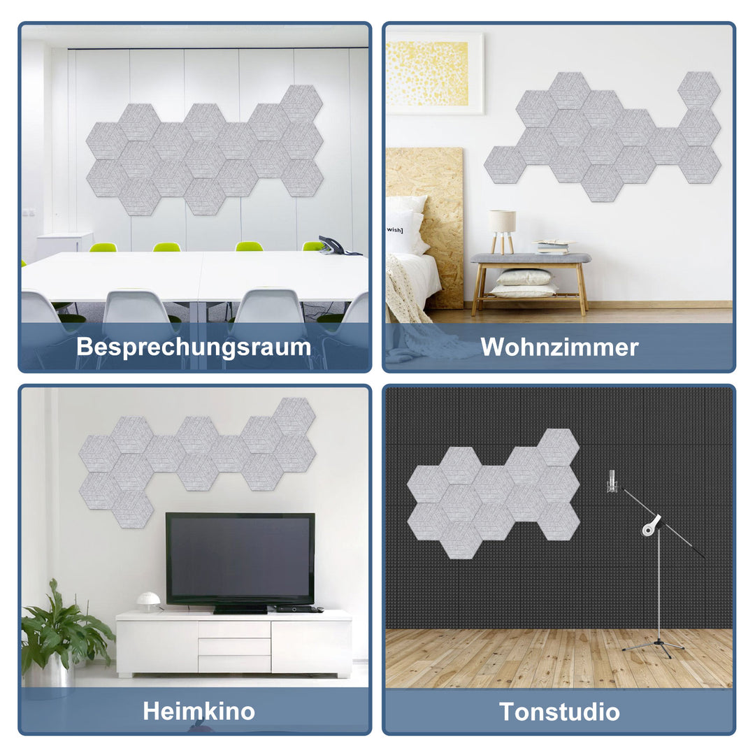 Sonnewelt Akustikplatten Wandpaneele Selbstklebend 12/18 Stück Hexagonal Schlieren