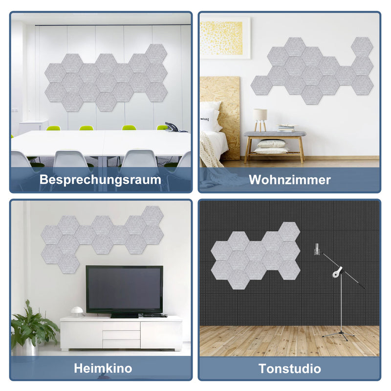 Sonnewelt Akustikplatten Wandpaneele Selbstklebend 12/18 Stück Hexagonal Schlieren