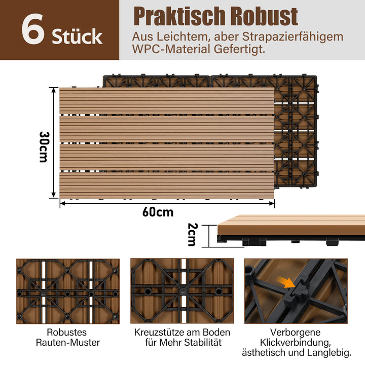 Sonnewelt WPC Terrassenfliesen Klickfliese 30x60cm 6stk