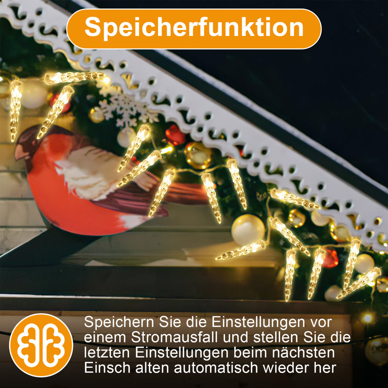 Sonnewelt Solar Eiszapfen Lichterkette mit Fernbedienung 10m