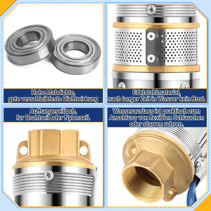 Sonnewelt Tiefbrunnenpumpe für Gartenbewässerung Edelstahl