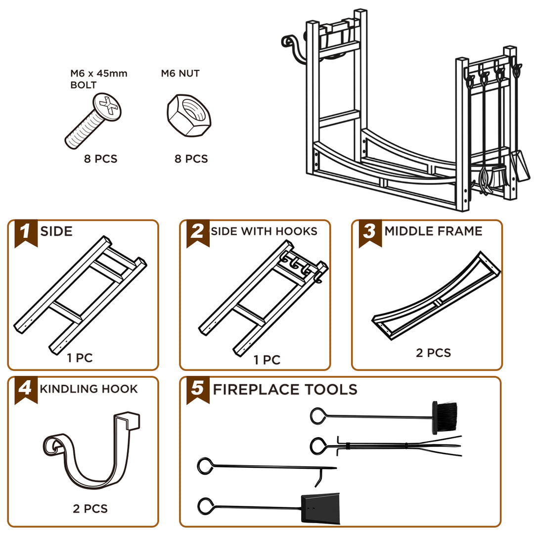 Sonnewelt Kaminofenregal mit 4 Kaminwerkzeug