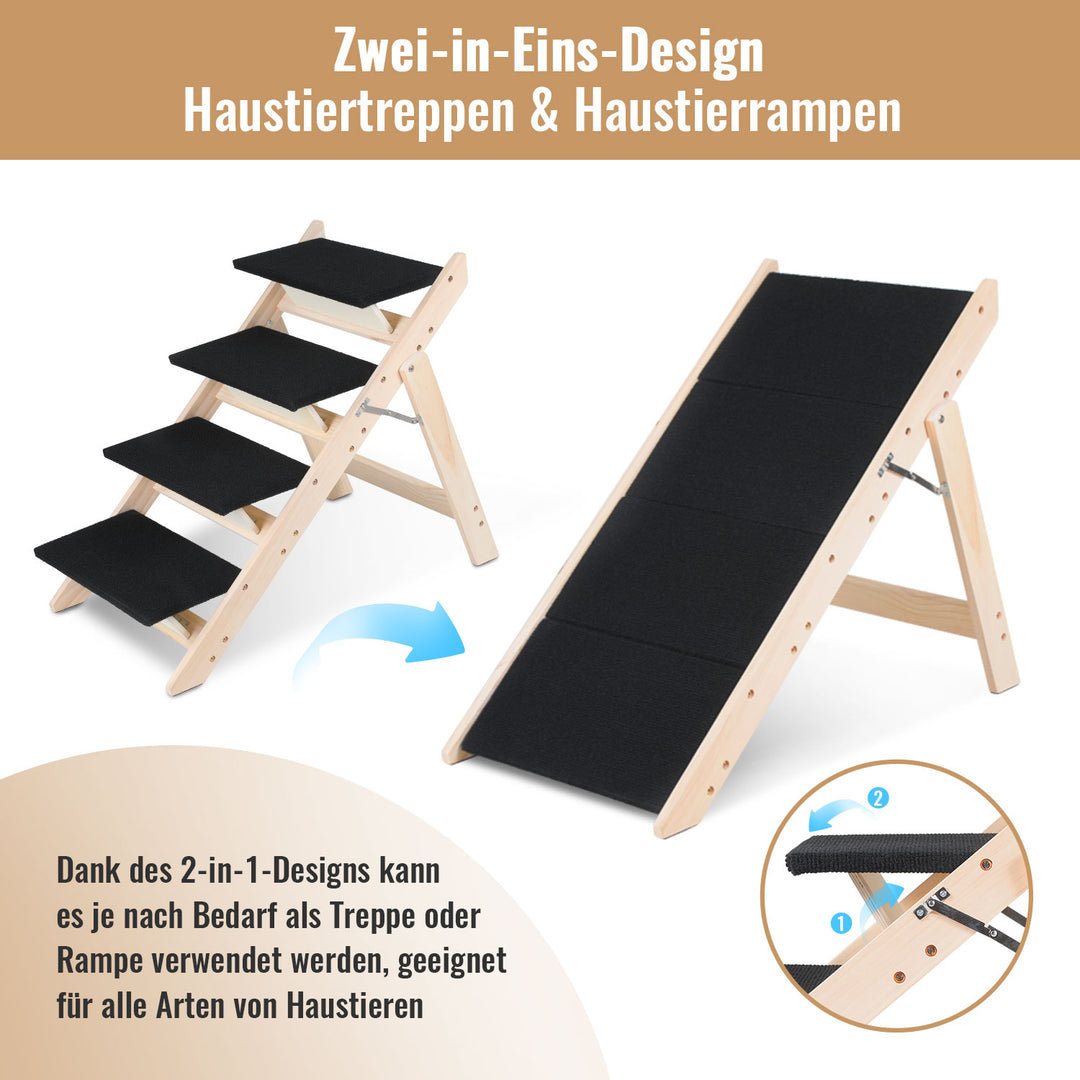 Sonnewelt Hundetreppe 2 in 1 Hunderampe Klappbare 4-Stufig Belastung 80kg