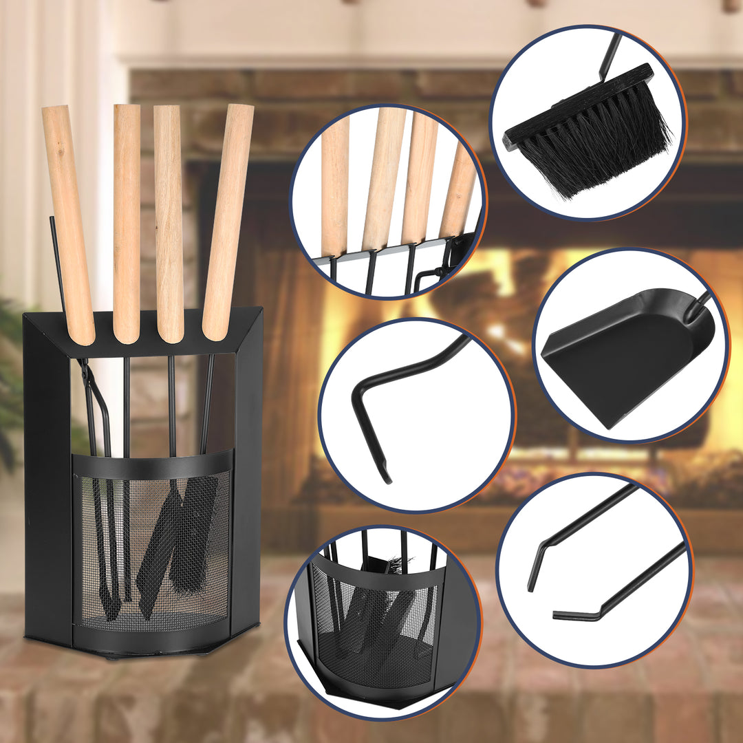 Sonnewelt fireplace tools 4-piece fireplace tools set wooden handle