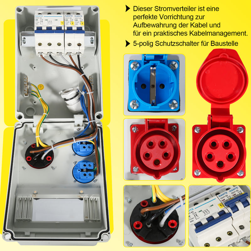 Sonnewelt Wandverteiler 2xSchuko-Steckdose und CEE-Steckdose 16A