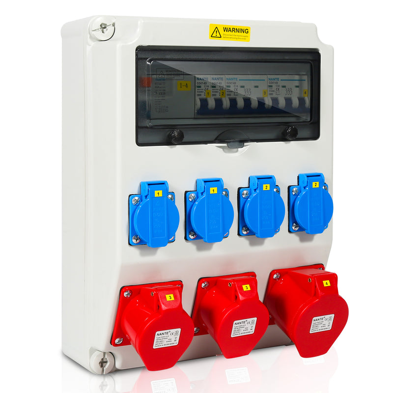 Sonnewelt Wandverteiler FI 4xSchuko-Steckdose und CEE-Steckdose 16/32A