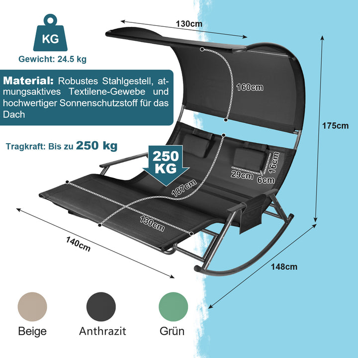 Sonnewelt Doppelliege Sonnenliege mit Sonnendach Outdoor