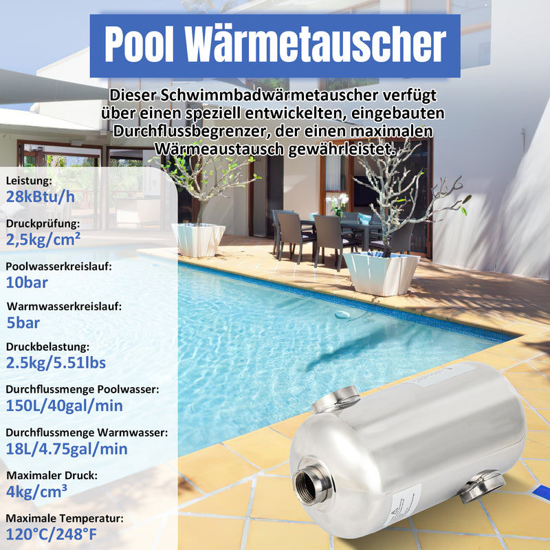 Sonnewelt Schwimmbad Wärmetauscher Edelstahl 28KW/60KW