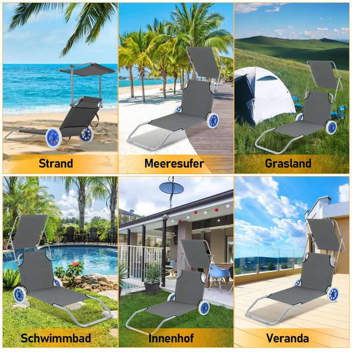 Sonnewelt Sonnenliege klappbar Aluminium mit Rollen und Sonnendach