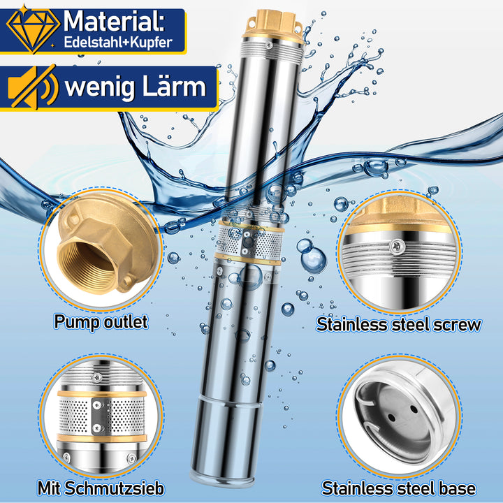 Sonnewelt Tiefbrunnenpumpe für Gartenbewässerung Edelstahl