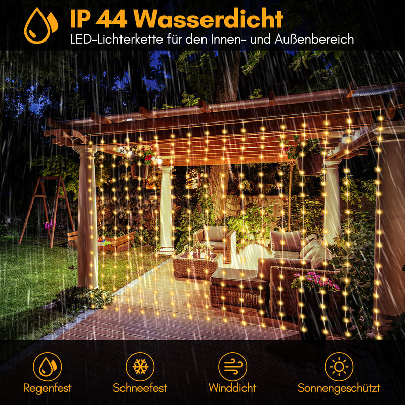 Sonnewelt LED Lichtervorhang 3x3m/3x6m Warmweiß/Farbe