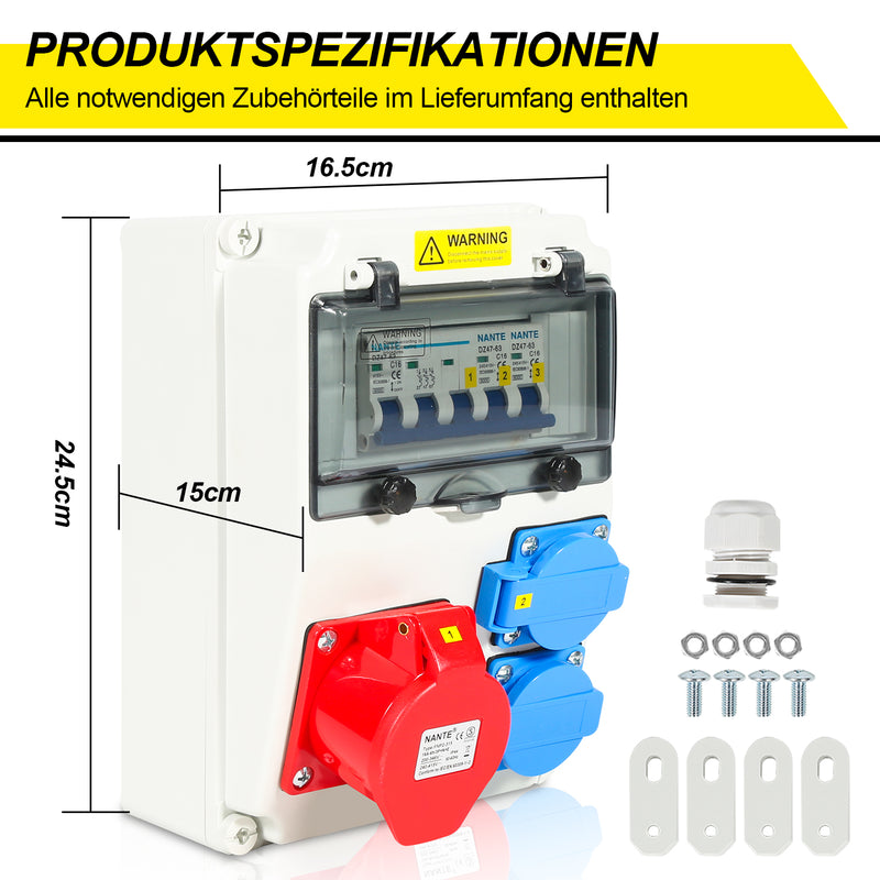 Sonnewelt Wandverteiler 2xSchuko-Steckdose und CEE-Steckdose 16A