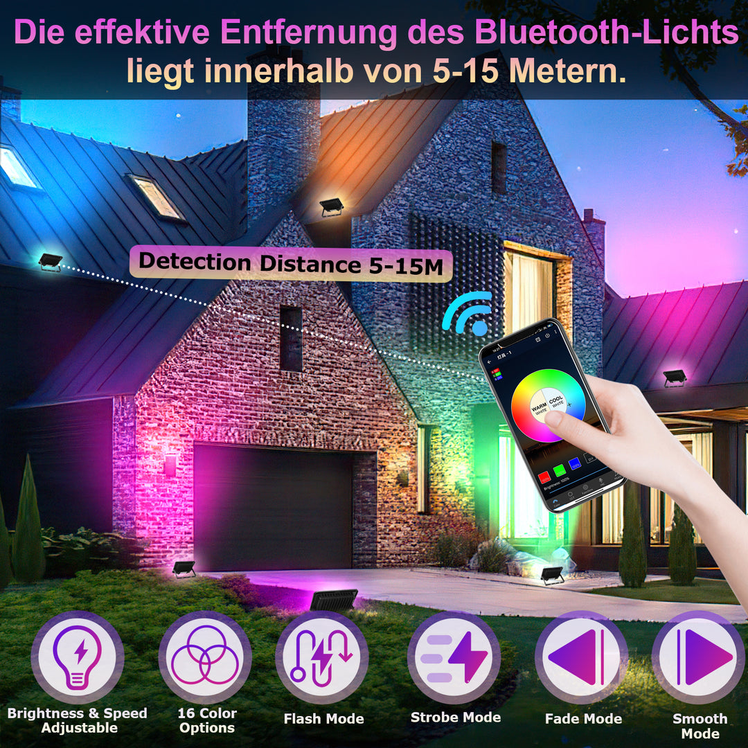 Sonnewelt RGB LED Strahler 50W 2 Stück Bluetooth APP-Steuerung