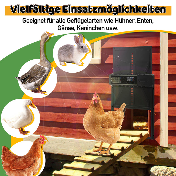 Sonnewelt Elektrische Hühnerklappe Solar mit LED Display und Fernbedienung