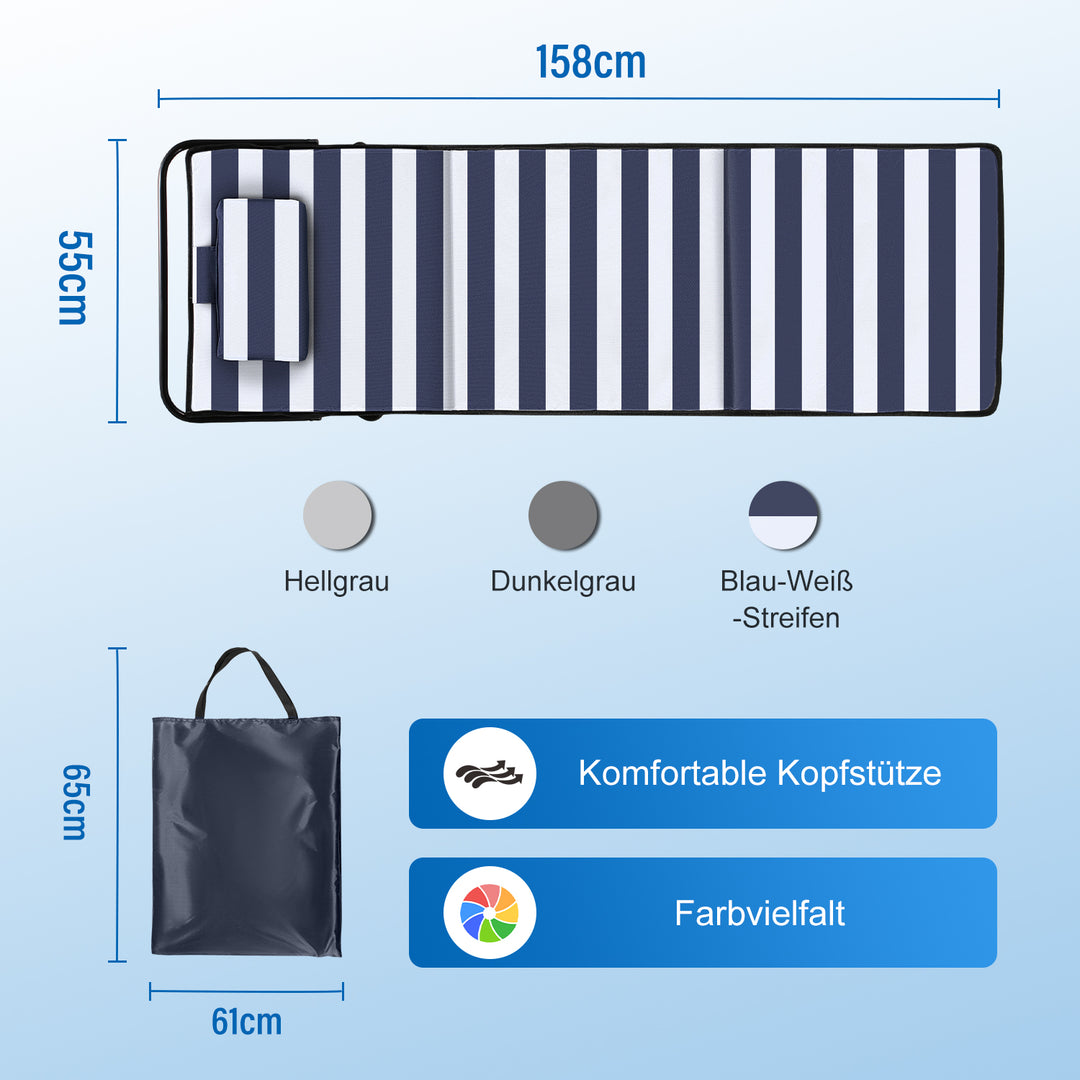Sonnewelt Strandliegen Tragbar Strandmatte mit Einstellbar Höhe 158cm