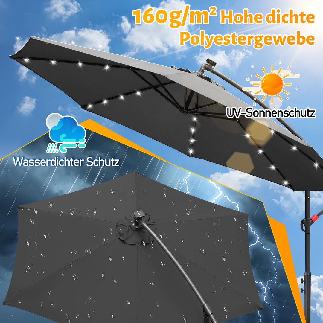 Sonnewelt Ampelschirm 3m/3.5m mit Solar LED
