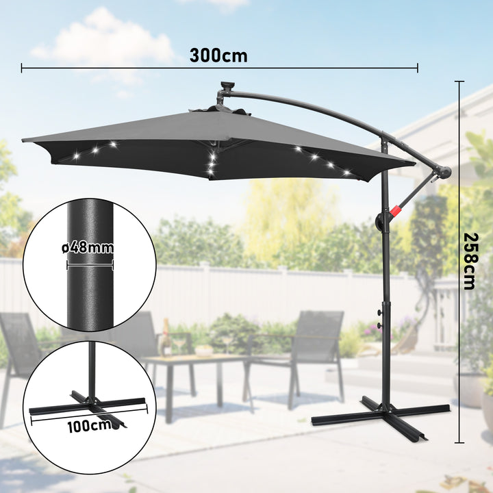 Sonnewelt Ampelschirm 3m/3.5m mit Solar LED
