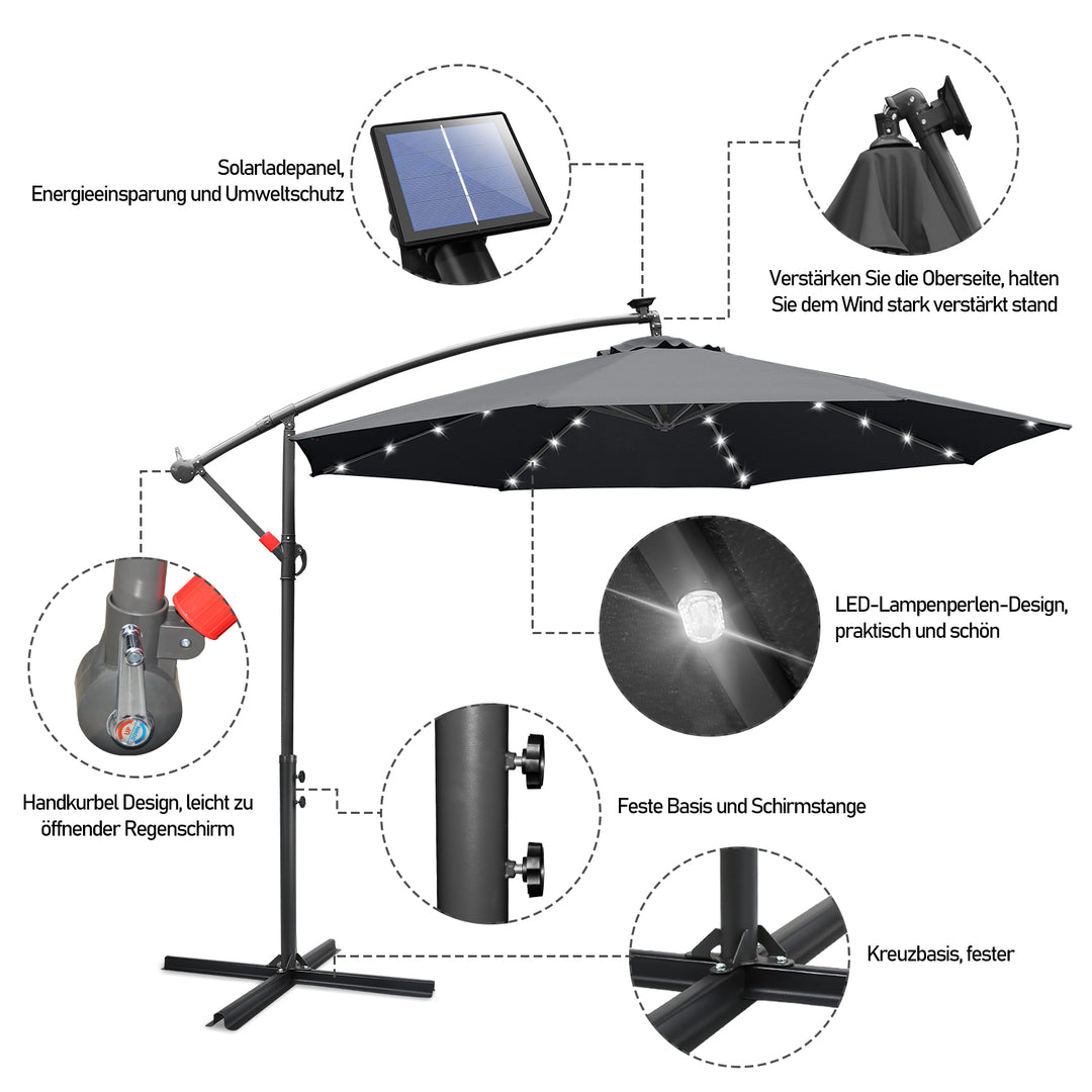 Sonnewelt Ampelschirm 3m/3.5m mit Solar LED