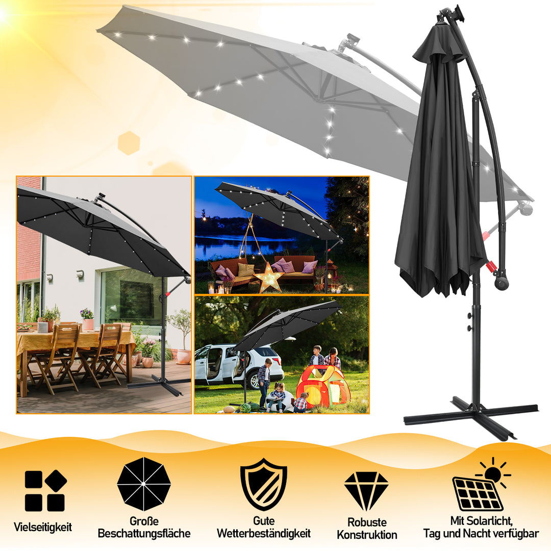Sonnewelt Ampelschirm 3m/3.5m mit Solar LED