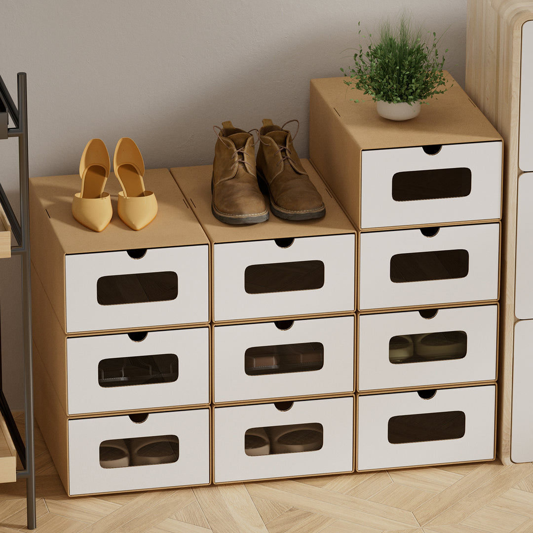 Sonnewelt Aufbewahrungsboxen Pappe mit Sichtfenster & Schublade 10er Set