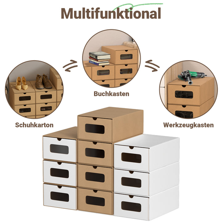 Sonnewelt Aufbewahrungsboxen Pappe mit Sichtfenster & Schublade 10er Set