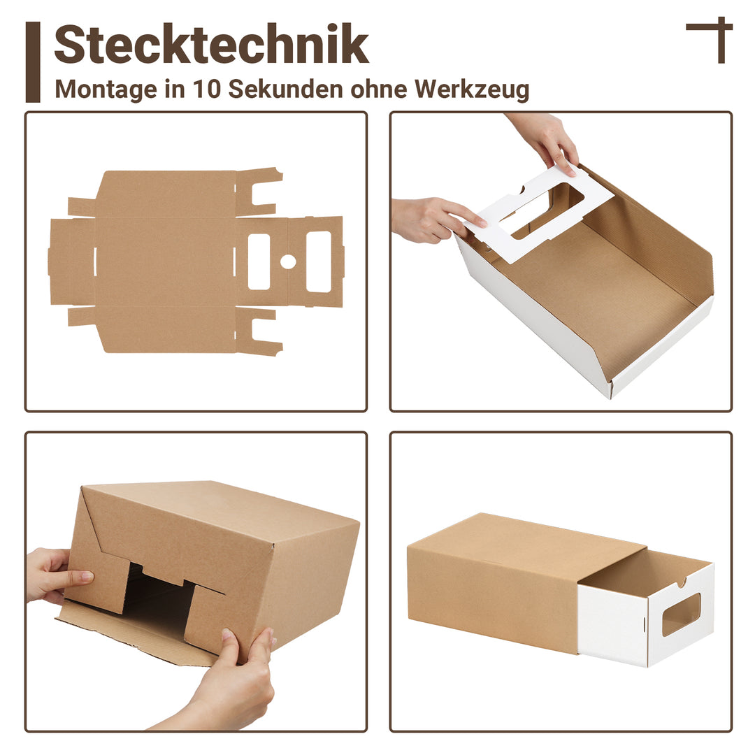 Sonnewelt Aufbewahrungsboxen Pappe mit Sichtfenster & Schublade 10er Set