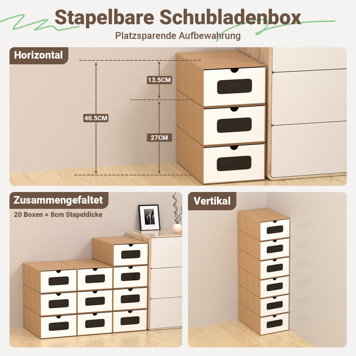 Sonnewelt Aufbewahrungsboxen Pappe mit Sichtfenster & Schublade 10er Set