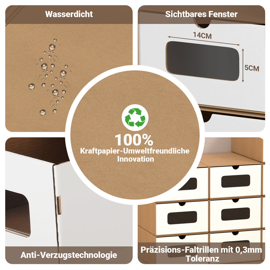 Sonnewelt Aufbewahrungsboxen Pappe mit Sichtfenster & Schublade 10er Set