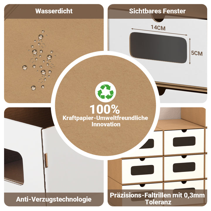 Sonnewelt Aufbewahrungsboxen Pappe mit Sichtfenster & Schublade 10er Set