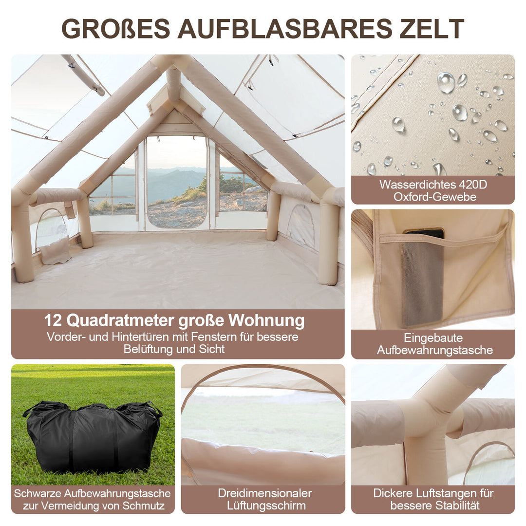 Sonnewelt Aufblasbares Campingzelt mit Dachfenster 12㎡