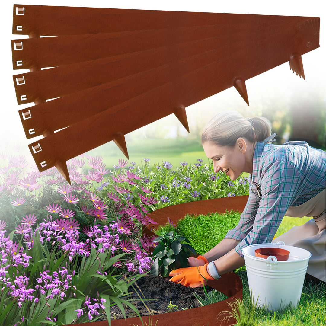 Sonnewelt Rasenkante Metall Beetumrandung mit Dornen 15cm/18cm Rost Corten