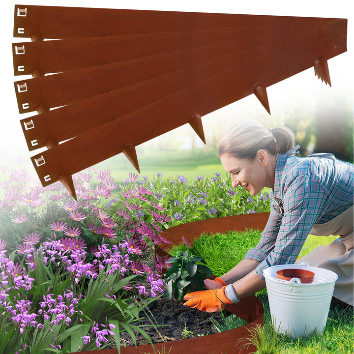 Sonnewelt Rasenkante Metall Beetumrandung mit Dornen 15cm/18cm Rost Corten