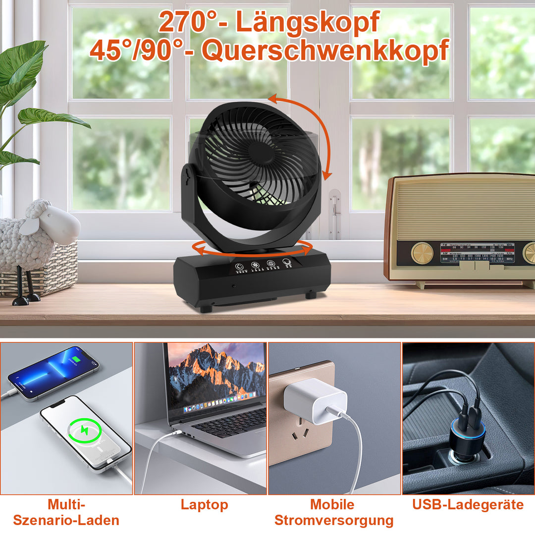 Sonnewelt Camping ventilator mit Haken & LED-Laterne 20000mAh