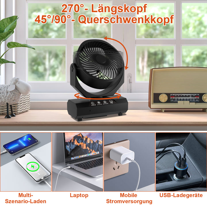 Sonnewelt Camping ventilator mit Haken & LED-Laterne 20000mAh