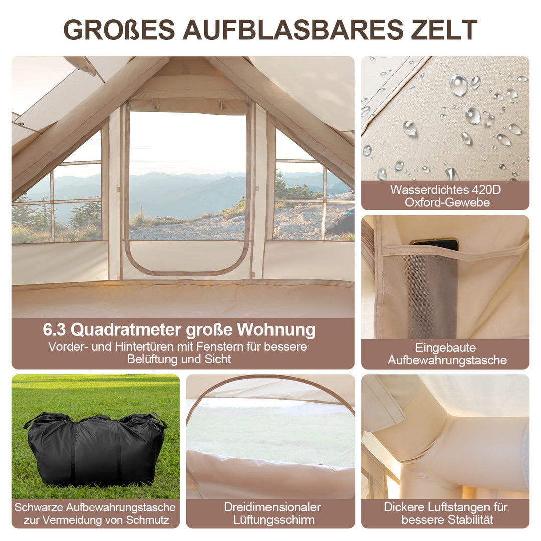 Sonnewelt Aufblasbares Campingzelt mit Dachfenster 6.3㎡