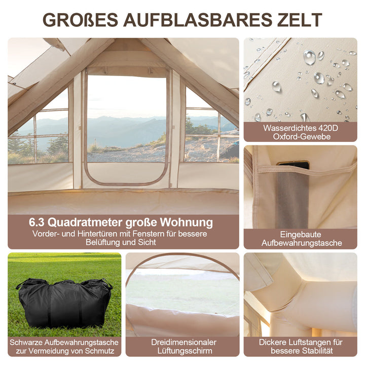 Sonnewelt Aufblasbares Campingzelt mit Dachfenster 6.3㎡