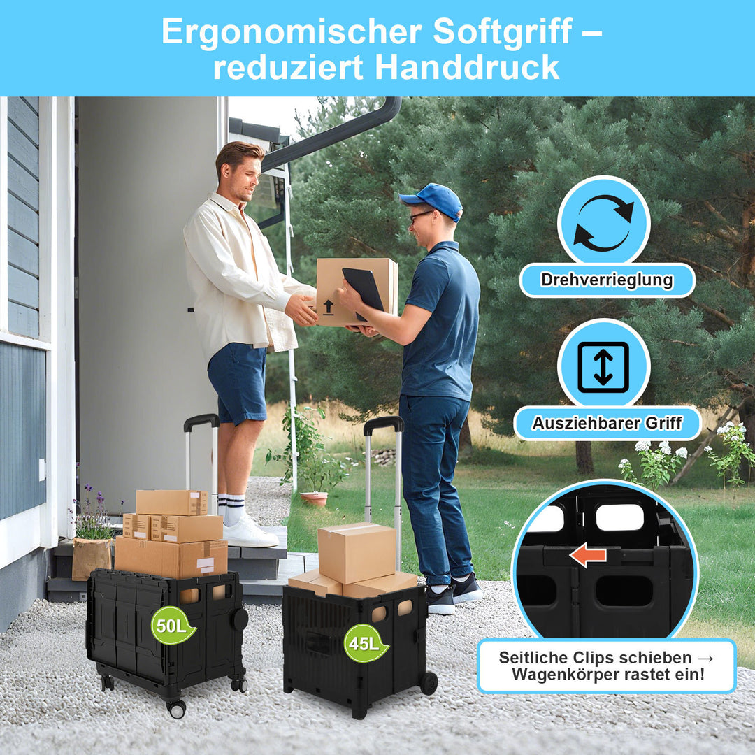Sonnewelt Klappbarer Einkaufswagen 45L/50L mit Deckel