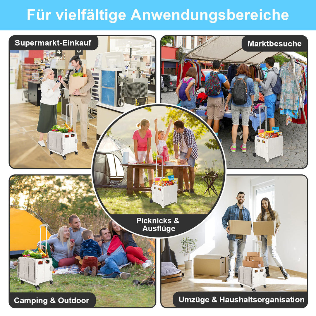 Sonnewelt Klappbarer Einkaufswagen 45L/50L mit Deckel