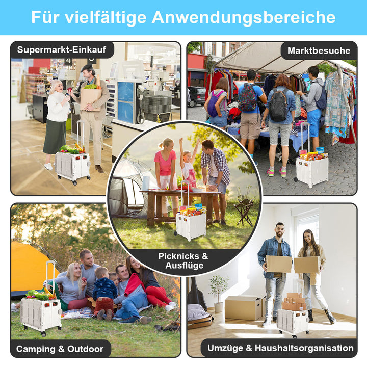 Sonnewelt Klappbarer Einkaufswagen 45L/50L mit Deckel