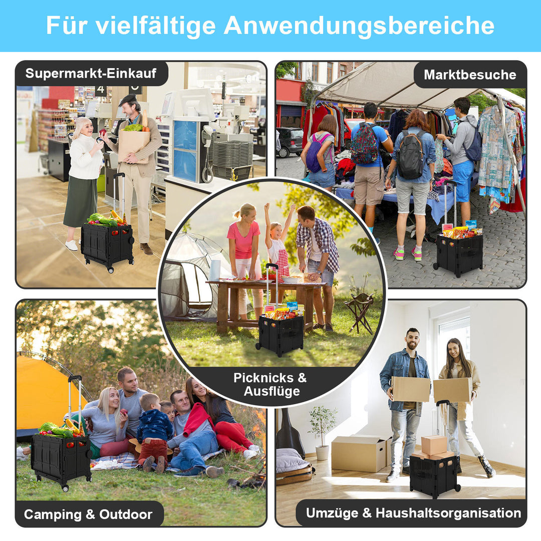 Sonnewelt Klappbarer Einkaufswagen 45L/50L mit Deckel